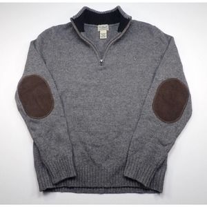 Mens LL Bean 100% Shetland Wool Elbow Patches 1/4 Zip S-Reg Small S Sweater